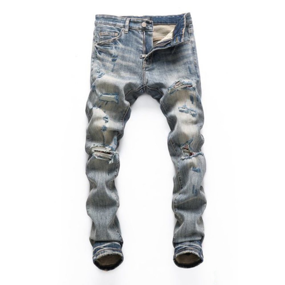 Amiri Destroyed Denim Jeans Blue